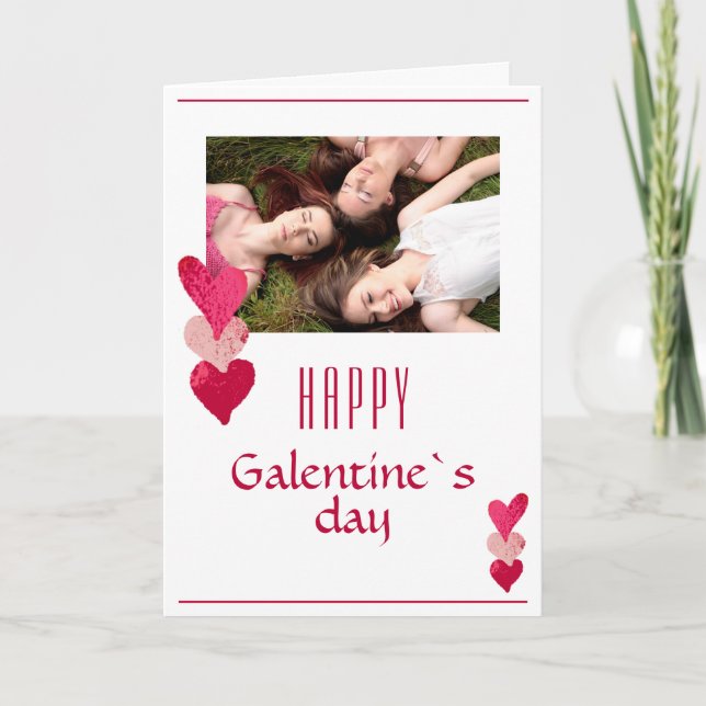Rosa hjärta vän foto Galentine`s dag Helgkort (Framsida)