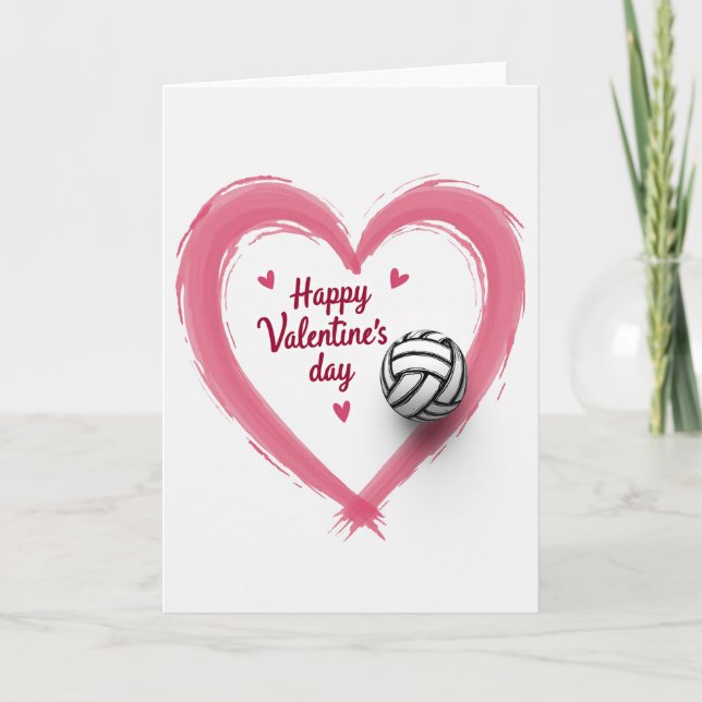 Rosa hjärta volleyboll kärlekskort kort (Framsida)