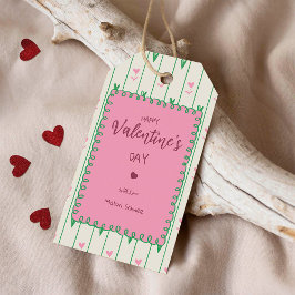 Rosa hjärtablommor & Grönt hjärta - Modern Valenti Presentetikett