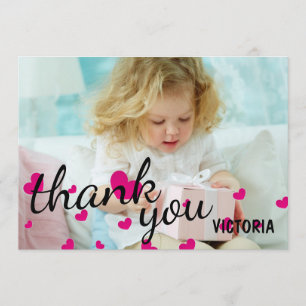 Rosa hjärtafoto - tack sänker kortet