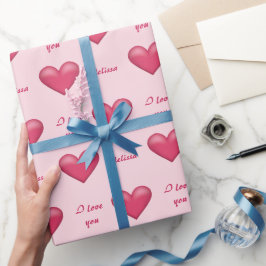 Rosa hjärtan & anpassad Jag älskar dig-text med va Presentpapper
