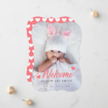 Rosa hjärtan Baby Birth Photo Anouncement