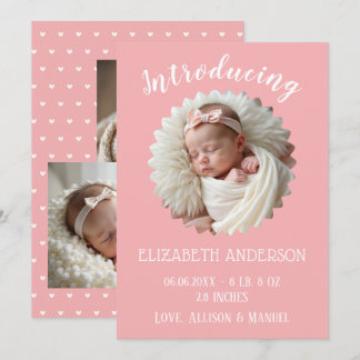 Rosa hjärtan Babyflicka Födelsekort Meddelande