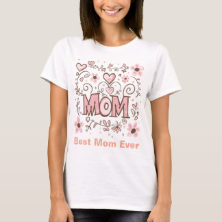 Rosa hjärtan & blommor "MAMMA" - Söt blomsterprese T Shirt