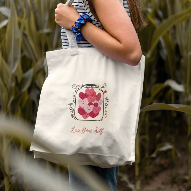 Rosa hjärtan burk Tote Bag Tygkasse (Pink hearts jar Tote Bag
)
