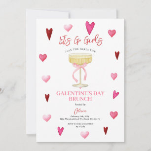 Rosa hjärtan & champagneglas Tjejernas natt Inbjudningar