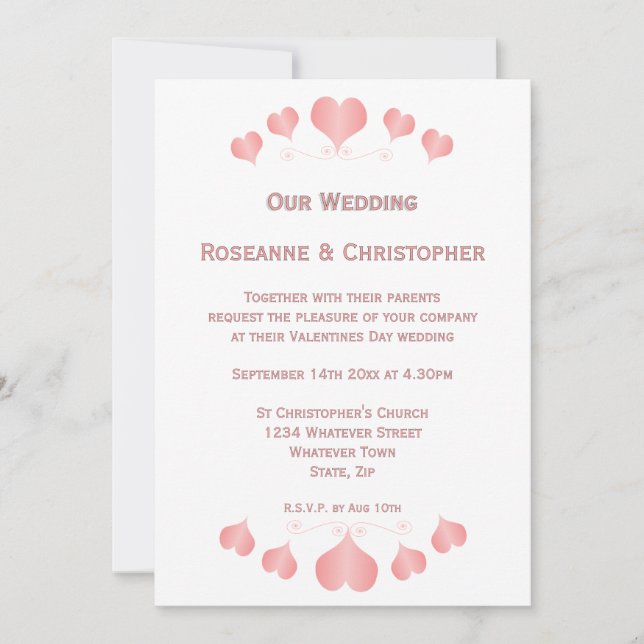 Rosa hjärtan design bröllop inbjudningar (Framsida)