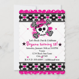 Rosa hjärtan, dödskalle och benpartyinbjudningar inbjudningar