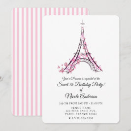 Rosa hjärtan & fjärilar Paris Eiffeltornet Party Inbjudningar