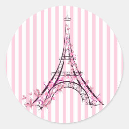 Rosa hjärtan & fjärilar Paris Eiffeltornet Party Runt Klistermärke