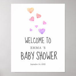 Rosa Hjärtan Flick Babyfirande Välkomstskylt Poster
