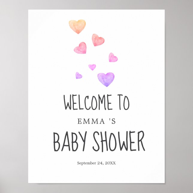 Rosa Hjärtan Flick Babyfirande Välkomstskylt Poster (Framsidan)