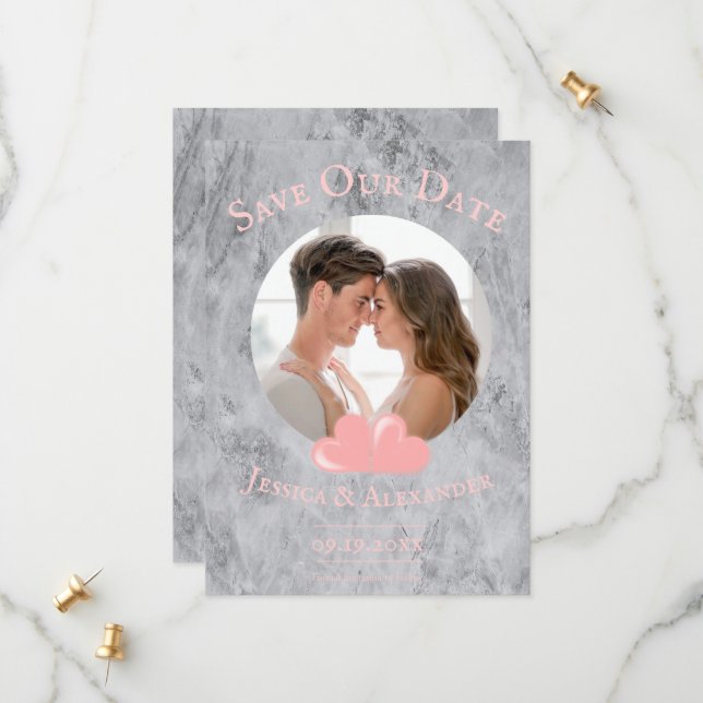 Rosa Hjärtan Foto Spara Datumet (Fram/Back In Situ)