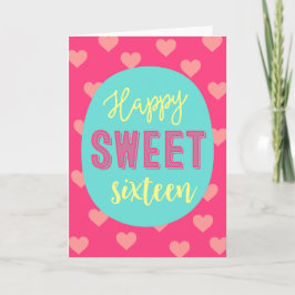 Rosa Hjärtan Glad Sweet Sixteen Kort