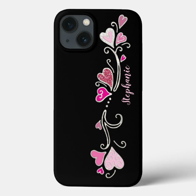 Rosa Hjärtan Glitter Accent Doodle Art  Case-Mate  (Baksida)