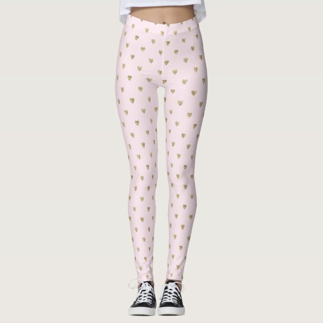 Rosa hjärtan Gyldene tryckta leggings (Framsida)