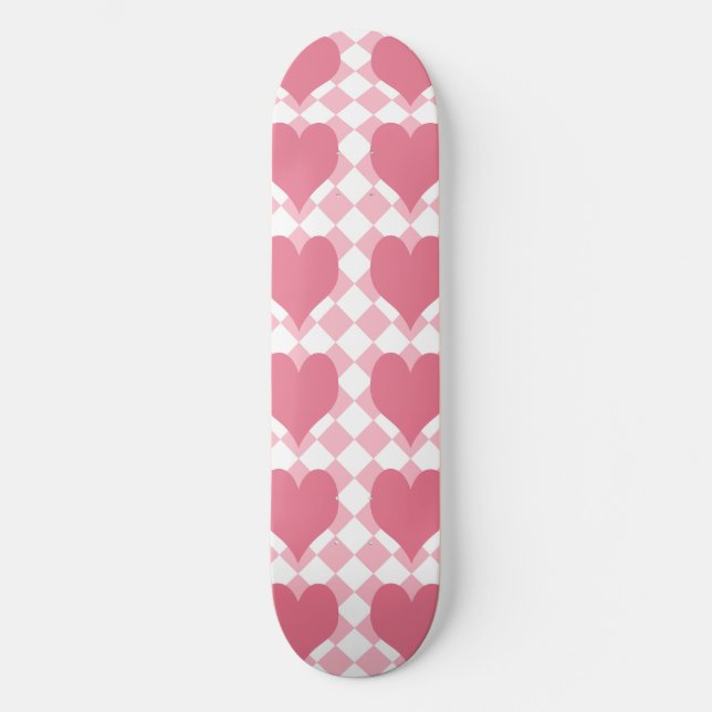 Rosa hjärtan mini skateboard bräda 18,5 cm (Framsida)