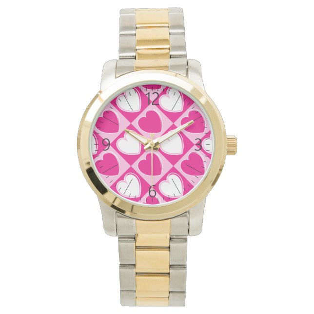 Rosa hjärtan mönster armbandsur (Framsida)