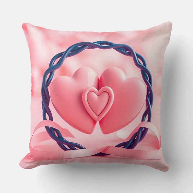 Rosa hjärtan och band som symboliserar romantik oc kudde (Framsida)