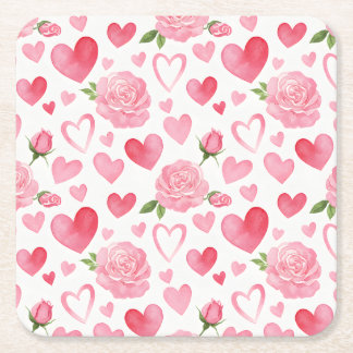 Rosa hjärtan och rosor underlägg papper kvadrat
