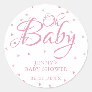 Rosa hjärtan Oh Baby baby shower Runt Klistermärke