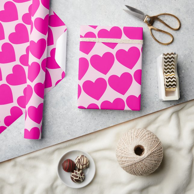 Rosa hjärtan Pastell Rosa Bakgrund Inpackningspapp Presentpapper (Hantverk)