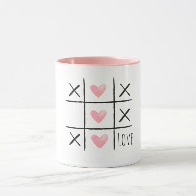 Rosa Hjärtan Tic Tac Toe Kärlek Mugg (Center)