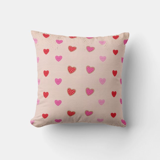 Rosa hjärtan Valentine-kastkudde Kudde (Framsida)