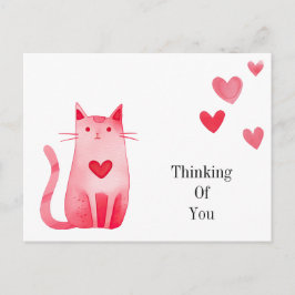 Rosa hjärtans kattunge som tänker på dig vykort