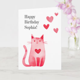 Rosa hjärtans Kitty Cat födelsedag Kort