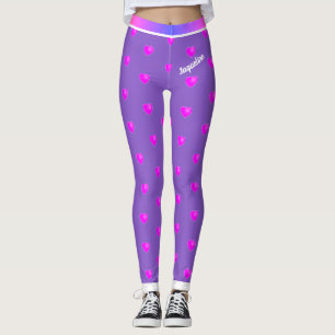 Rosa Hjärtar med ditt namn på Lila eller Färg Leggings