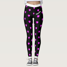 Rosa Hjärtar med ditt namn på Svart eller Färg Leggings