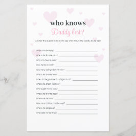 Rosa Hjärtar som känner pappa Best Baby Shower Gam