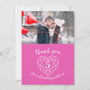 Rosa hjärtårsdag 5 år foto tack kort