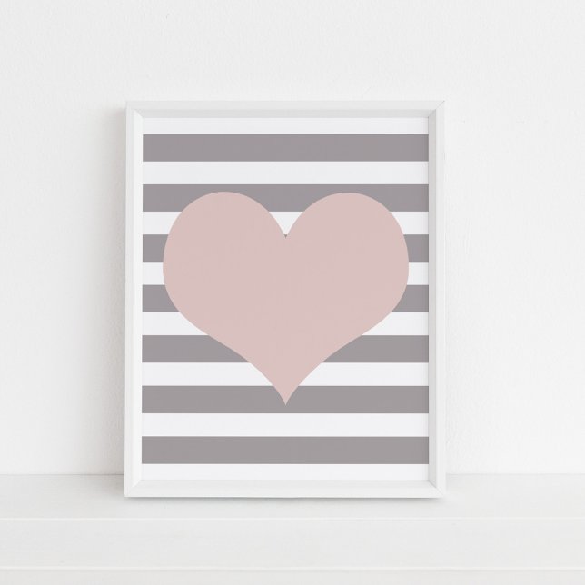 Rosa Hjärtas Minimalistiska Väggkonst (Blush Pink Heart Minimalist Wall Art in a white frame)