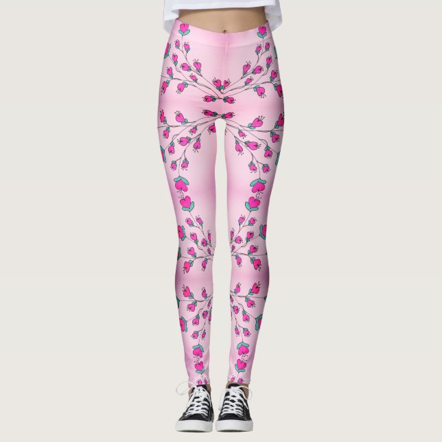 Rosa Hjärtat Merat Dam Leggings (Framsida)