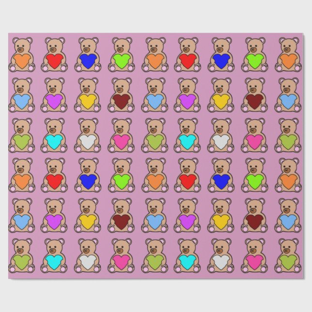 Rosa Hjärtat Nallar Presentpapper (Platt)