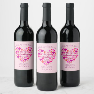 Rosa hjärtavalentines day vinflaska etikett
