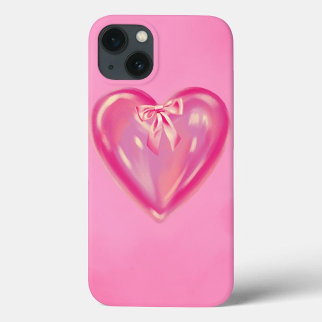 rosa hjärtbåge iphone 13-fodral. (Baksida)