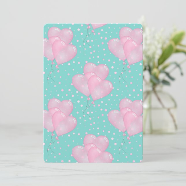 Rosa hjärtballong inbjudningar (Stående Fram)