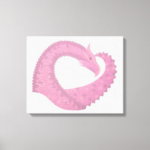 Rosa hjärtdrake på vitt canvastryck