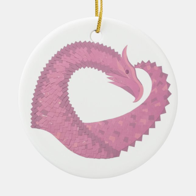 Rosa hjärtdrake på vitt julgransprydnad keramik (Framsidan)