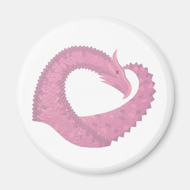 Rosa hjärtdrake på vitt magnet (Framsidan)