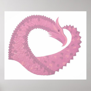 Rosa hjärtdrake på vitt poster