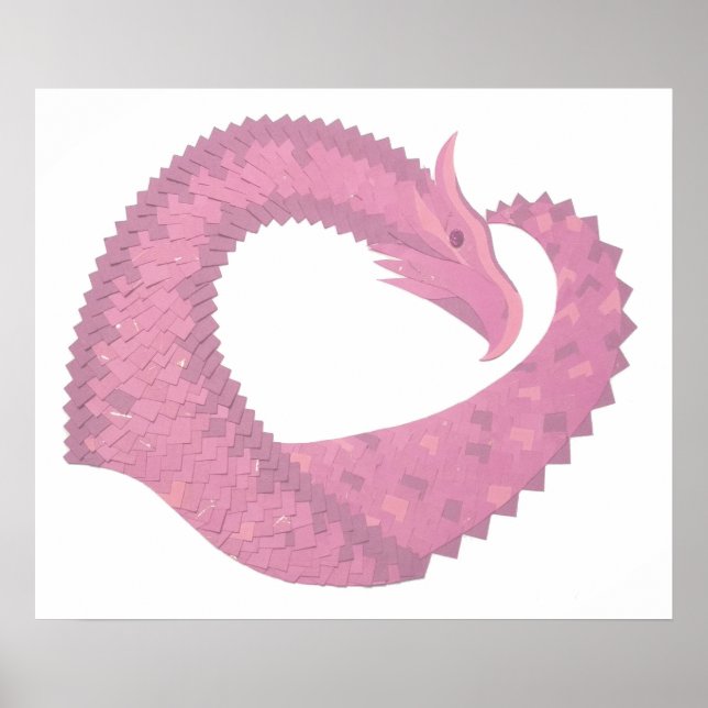 Rosa hjärtdrake på vitt poster (Framsidan)