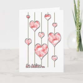 Rosa Hjärter på Golden Thread Be Mine Valentine Helgkort