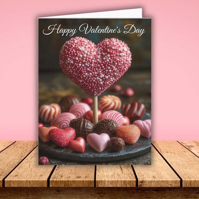 Rosa Hjärtformad Cakepop Valentines Hälsning Kort (Skapare uppladdad)