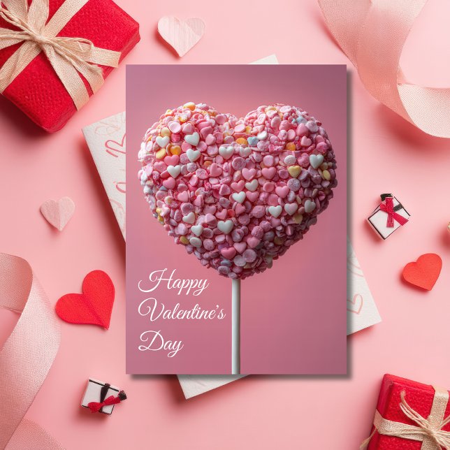 Rosa Hjärtformad Cakepop Valentines Hälsning Kort (Skapare uppladdad)