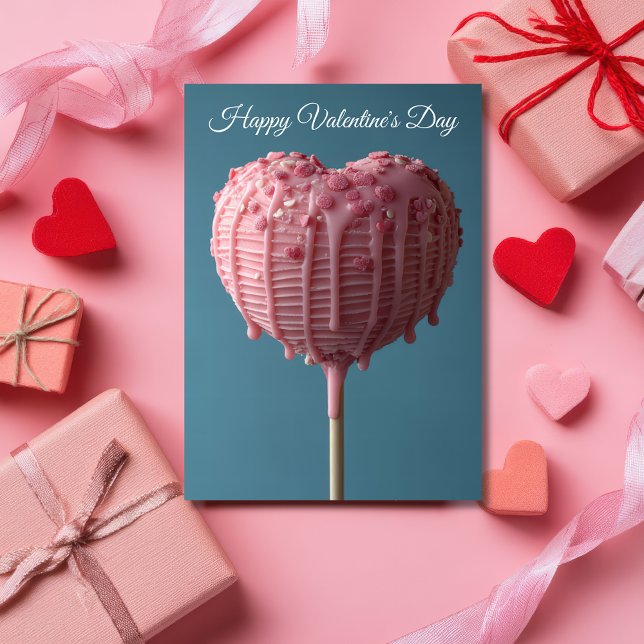Rosa Hjärtformad Cakepop Valentines Hälsning Kort (Skapare uppladdad)