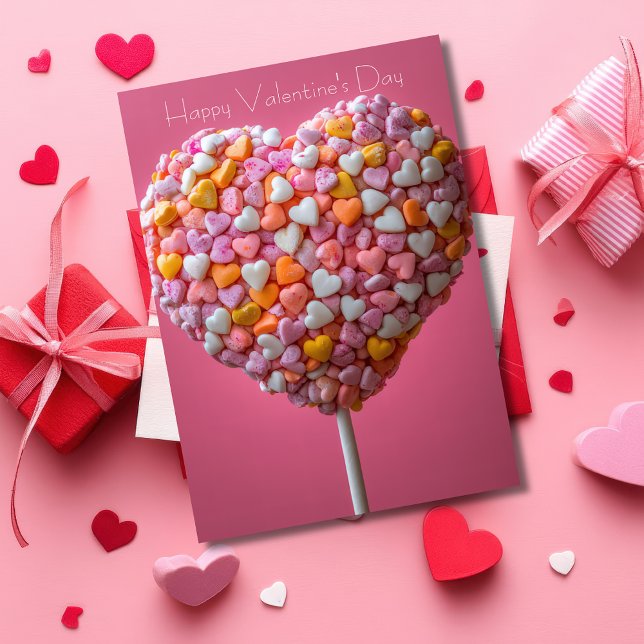 Rosa Hjärtformad Cakepop Valentines Hälsning Kort (Skapare uppladdad)
